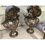 20th cent. Continental copper effect busts of a young lady, a pair.