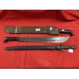 1907 British Army Bayonet plus two Malaysian/Burmese machetes with American blades cWWII.