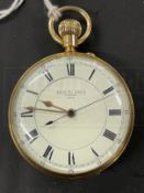 Hallmarked Gold Watches: 18k gold open faced pocket watch by Birch & Gaydon Fenchurch Street, London