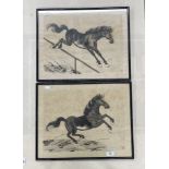 Chinese School: 20th cent. Ink wash paintings on rice paper of running horses in the manner of Xu
