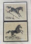 Chinese School: 20th cent. Ink wash paintings on rice paper of running horses in the manner of Xu