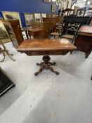 19th cent. Mahogany games table on single column and four scrolled supports. 36ins. x 28ins. x