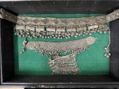 Tribal: Kabylia Algeria silver base metal mesh belt with dangling bells, charms and chains, possibly