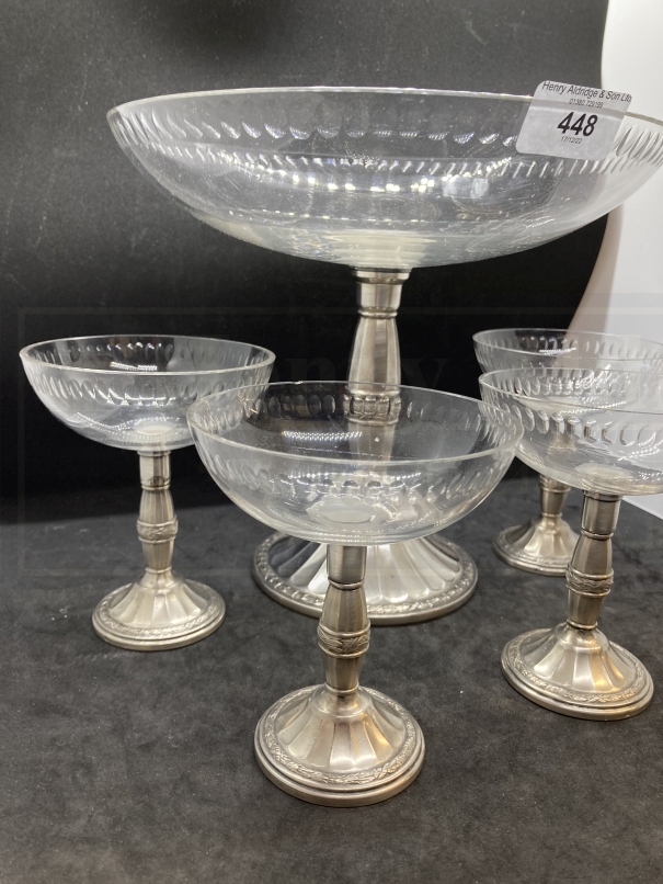 Late 19th/early 20th cent. WMF White metal and glass fruit set, serving tazza with four individual - Image 2 of 3