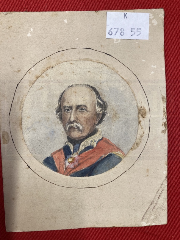 19th cent. Military watercolour, portrait of General Sir William Fenwick Williams, 1st Baronet Bt