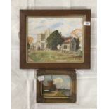 Militaria/Paintings: Watercolour, Longworth Church Berkshire signed Anton Zurn 47, written in pencil