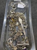 Jewellery: Collection of white metal bangles, chains, earrings, etc. Total weight 6oz.