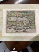 Maps: 17th/18th cent. Hand coloured engraved map of Tunis laid on board. 12½ins. x 16¼ins.