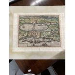 Maps: 17th/18th cent. Hand coloured engraved map of Tunis laid on board. 12½ins. x 16¼ins.