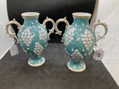 Chelsea Derby two handled vases c1770 applied with clusters of small white flowers on a turquoise