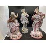 Ceramics: Porcelain figures, young lady and gentleman holding fans, small loss to his fan, on