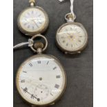 Watches: Gentleman's silver fob watch with engine turned back and two ladies fob watches. (3)