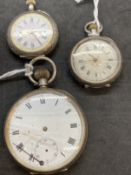 Watches: Gentleman's silver fob watch with engine turned back and two ladies fob watches. (3)