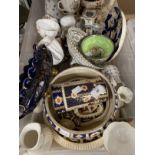 Ceramics: Coalport figurine, Dresden bowl with pierced rim painted with birds Imari items, etc. (2