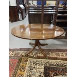 Regency mahogany circular breakfast table on single column and four splayed supports. 52ins.