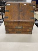 19th cent. Victorian oak military stationery box, two oak doors with brass bands opening to reveal a