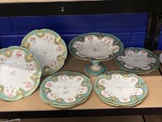 19th cent. English porcelain part dessert service decorated with flowers and gilt swags, pair of