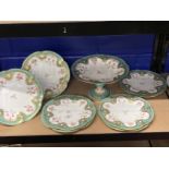 19th cent. English porcelain part dessert service decorated with flowers and gilt swags, pair of