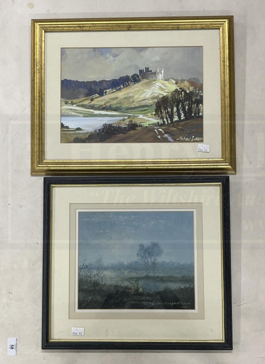 20th cent. Paintings: Michael Long angler at lakeside, F. Stafford Dupree castle on a hill and Edith - Image 2 of 2