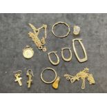 Hallmarked and yellow metal odd earrings, broken chains, etc. All test as 9ct gold. Total weight