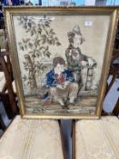 19th cent. Berlin style woolwork tapestry, two boys resting, framed and glazed. Approx. 30ins. x