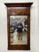 19th cent. Dutch marquetry mahogany wall mirror, the pier glass inlaid with tulip flowers and
