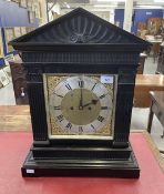 Clocks: Ebonised 8 day square dial bracket clock with double Fusee movement, silvered chapter dial