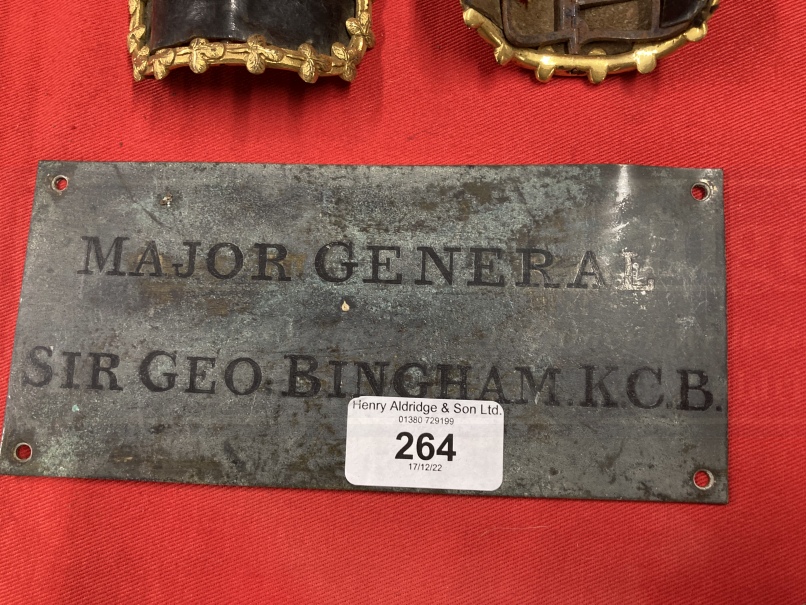Collection of brass and other name plates for Major General Sir George Bingham KCB, a pair of - Image 7 of 7