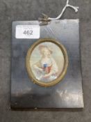 Miniatures: Watercolour on card sister Louis XVI's, in black lacquered frame. 2?ins. x 2?ins.