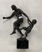 August Schreitmuller (b.1871): Late 19th cent. Bronze figural group of a Nymph and Satyr raised on a