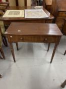 19th cent. Mahogany side table, one drawer, turned leg, cockbeaded moulding in drawer. 36½ins. x