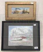 Victorian sepia watercolour ship in stormy seas with figures on the cliffs, framed and glazed, 8½