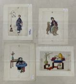 Chinese School: 19th cent. Pith paintings Qing Dynasty a woman astride a shishi 7½ins. x 5ins, a