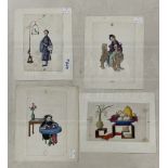 Chinese School: 19th cent. Pith paintings Qing Dynasty a woman astride a shishi 7½ins. x 5ins, a
