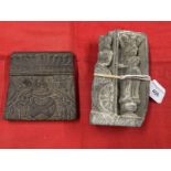 Antiquities: Indian hand carved Stone Temple carving depicting two female figures, bears partially