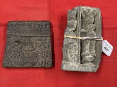 Antiquities: Indian hand carved Stone Temple carving depicting two female figures, bears partially