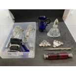 Objects of Virtu: Includes a Bristol Blue Glass jug, collection of scent bottles, shoe and belt