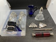 Objects of Virtu: Includes a Bristol Blue Glass jug, collection of scent bottles, shoe and belt