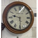 Clocks: Early 20th cent. oak Ward and Son of Evesham fusee, circular dial school clock, 16ins.,