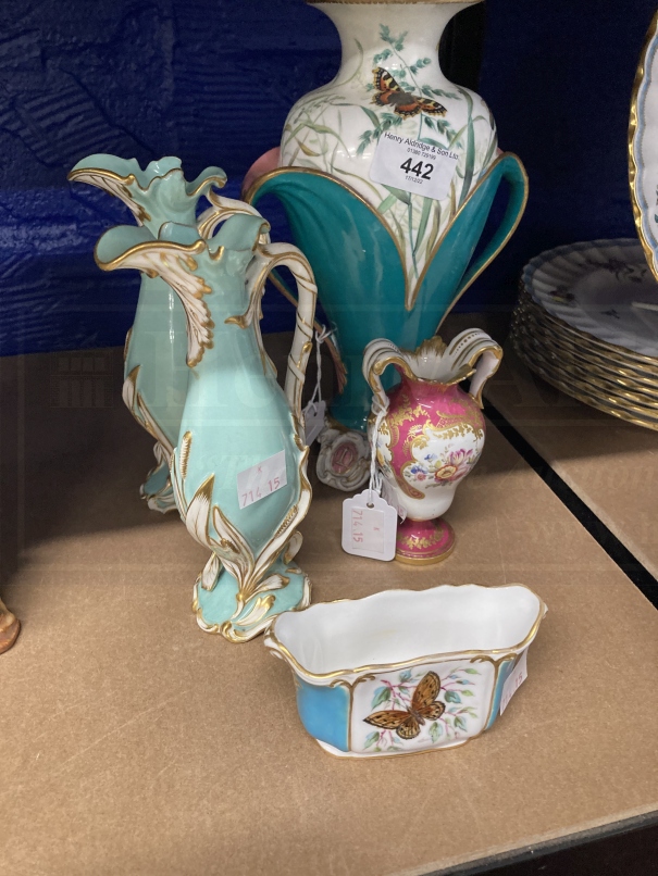 19th cent. Worcester vase in the Sevres style, Ridgeway vases a pair, Coalport vase and small