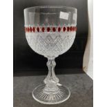 Large Bohemian cut glass chalice with ruby red glass overlay.