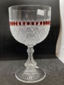 Large Bohemian cut glass chalice with ruby red glass overlay.