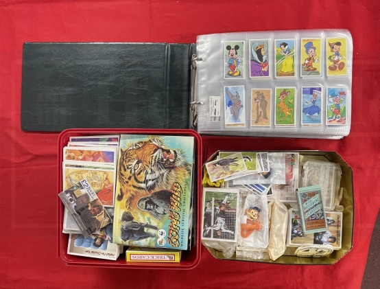 Trade, Tea & Cigarette Cards: Two tins of mainly tea cards and an album of mixed cards including