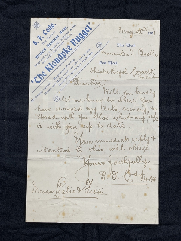 Early Aviation Pioneers/The Samuel Cody Archive: Handwritten letter signed S.F. Cody dated May