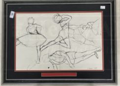 S. Andre 1903 pen and ink of ballerinas, signed and dated 1903, framed, 12½ins. x 19ins. Watercolour