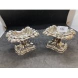 19th/20th cent. Pair of white metal rectangular shaped salts, scrolled pattern tests as silver,