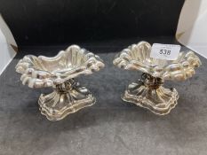 19th/20th cent. Pair of white metal rectangular shaped salts, scrolled pattern tests as silver,