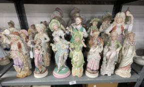 Ceramics: Continental bisque figures, all couples, four pairs, tallest 15½ins. Plus single