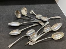 Hallmarked Silver: Pair of sauce ladles and various spoons, various hallmarks. Total weight 9.44oz.