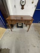 19th cent. Mahogany dressing table, fiddle back mahogany top above three drawers brass ring